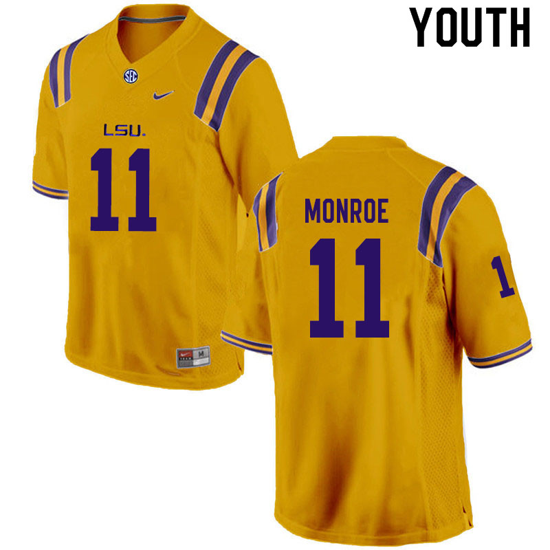 Youth #11 Eric Monroe LSU Tigers College Football Jerseys Sale-Gold